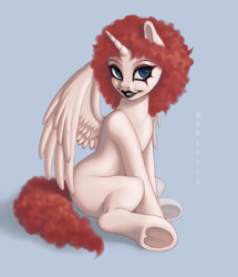 Size: 1137x1323 | Tagged: safe, artist:gabrilis, oc, oc:rosiesquish, alicorn, pony, curly hair, lipstick, makeup, solo