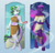 Size: 803x769 | Tagged: safe, artist:merrypaws, oc, oc only, oc:filigree, oc:magenta dream, dracony, hybrid, unicorn, zony, anthro, anklet, belly button, bracelet, clothes, duo, ear piercing, earring, egyptian, eyeliner, female, freckles, gem, glowing, glowing horn, horn, interspecies offspring, jewelry, loincloth, magic, makeup, mare, midriff, off shoulder, offspring, parent:rarity, parent:spike, parents:sparity, piercing