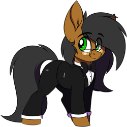 Size: 557x557 | Tagged: safe, alternate version, artist:notetaker, oc, oc only, oc:notetaker, earth pony, pony, bowtie, clothes, glasses, simple background, solo, transparent background, tuxedo