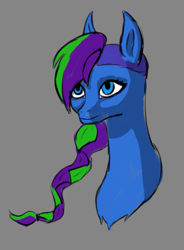 Size: 565x766 | Tagged: safe, artist:lefi32, oc, oc:blue pure, pony, braid, bust, female, gray background, implied pegasus, mare, simple background, solo
