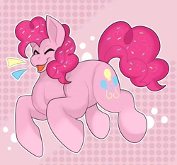 Size: 1996x1862 | Tagged: safe, artist:gooeygaster, pinkie pie, earth pony, pony, g4, bubble, emanata, eyes closed, food, open mouth, open smile, smiling, solo, sprinkles