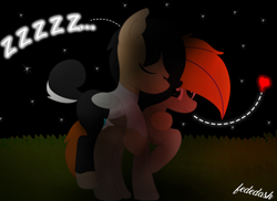 Size: 2862x2088 | Tagged: safe, oc, pegasus, pony, heart, high res, hug, lamp, male, male oc, night, pegasus oc, pony oc, sleeping, stallion, stallion oc, stars