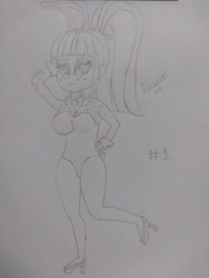 Size: 3120x4160 | Tagged: safe, artist:lewis20, sour sweet, human, equestria girls, g4, arm behind head, bedroom eyes, bunny ears, bunny suit, clothes, cute, easter, female, holiday, looking at you, sexy, solo, sourbetes, traditional art