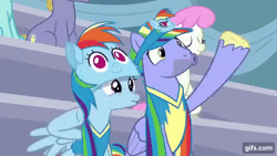 Size: 640x360 | Tagged: safe, screencap, bow hothoof, ponet, spring melody, sprinkle medley, twinkleshine, windy whistles, earth pony, pegasus, pony, g4, parental glideance, season 7, :o, animated, bowabetes, cute, duo focus, female, gif, gifs.com, male, mare, open mouth, open smile, smiling, stallion, windybetes