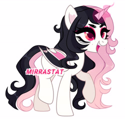 Size: 4585x4361 | Tagged: safe, artist:mirrastat, oc, oc only, alicorn, bat pony, bat pony alicorn, pony, base used, bat pony oc, bat wings, eyelashes, female, horn, makeup, mare, raised hoof, simple background, smiling, solo, white background, wings