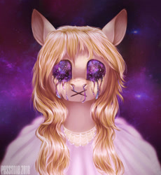 Size: 1918x2085 | Tagged: safe, artist:pessadie, oc, oc only, earth pony, pony, bust, clothes, creepy, dress, earth pony oc, solo, starry eyes, wingding eyes