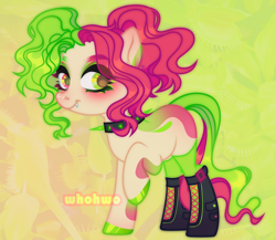 Size: 2438x2115 | Tagged: safe, artist:whohwo, oc, oc only, earth pony, pony, abstract background, base used, boots, choker, earth pony oc, eyelashes, female, high res, hoof polish, makeup, mare, raised hoof, shoes, solo, spiked choker