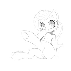 Size: 1080x1080 | Tagged: safe, artist:fajnyziomal, fluttershy, pegasus, pony, g4, butt, cheek fluff, commission, plot, sketch, smiling, solo, your character here