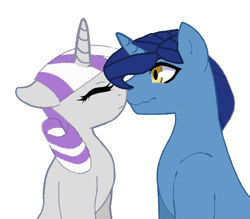 Size: 908x794 | Tagged: safe, artist:decokenite, night light, twilight velvet, pony, unicorn, g4, base used, boop, cute, eyes closed, female, looking at someone, male, mare, noseboop, nuzzling, parent, ship:nightvelvet, shipping, simple background, sitting, stallion, straight, wavy mouth, white background, wide eyes