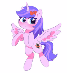 Size: 2237x2500 | Tagged: safe, artist:leo19969525, oc, oc only, alicorn, pony, cute, female, high res, horn, mare, ocbetes, simple background, smiling, solo, spread wings, white background, wings