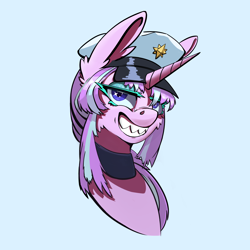 Size: 2480x2481 | Tagged: safe, artist:i love hurt, part of a set, starlight glimmer, pony, unicorn, g4, bust, clothes, cosplay, costume, ear fluff, esdeath cosplay, female, high res, mare, portrait, solo