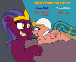 Size: 3500x2871 | Tagged: safe, artist:rupert, somnambula, the sphinx, pegasus, pony, sphinx, series:miles&nilesofcat&fat, g4, belly, belly bed, big belly, blushing, butt, cute, desert, duo, duo female, egyptian, egyptian headdress, egyptian pony, evil smile, eyeshadow, fat, fat fetish, female, fetish, grin, high res, huge belly, impossibly large belly, incentive drive, lidded eyes, lying down, makeup, mare, missing accessory, plot, prone, puffy cheeks, pyramid, smiling, somnambetes, sphinxdorable, teeth, this ended in weight gain, weight gain, weight gain sequence