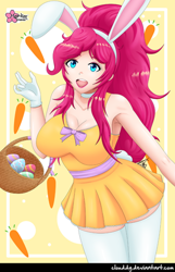 Size: 514x800 | Tagged: safe, alternate version, artist:clouddg, part of a set, pinkie pie, human, g4, basket, breasts, busty pinkie pie, clothes, easter, easter basket, easter egg, female, holiday, human coloration, humanized, multiple variants, socks, solo, thigh highs