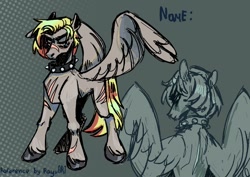 Size: 1032x729 | Tagged: safe, artist:rayv_art, oc, oc only, pegasus, pony, adoptable, scar, solo, spiked choler, spread wings, wings