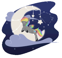 Size: 630x587 | Tagged: safe, artist:rumista, oc, oc only, oc:dark rainbow, pegasus, pony, animated, cloud, colored wings, commission, cute, dark background, male, moon, multicolored wings, night, pegasus oc, rainbow wings, simple background, sleeping, solo, space, stallion, stars, transparent background, wings, ych result