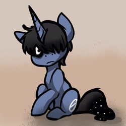 Size: 2048x2048 | Tagged: safe, artist:pfeffaroo, oc, oc only, pony, unicorn, full body, hair over one eye, high res, hooves, horn, sitting, solo, tail, unicorn oc