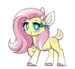 Size: 3288x3050 | Tagged: safe, artist:confetticakez, fluttershy, deer, pony, g4, blushing, cute, deerified, doe, female, flutterdeer, high res, looking at you, shyabetes, simple background, solo, species swap, white background