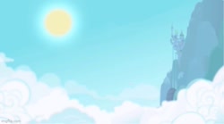 Size: 671x372 | Tagged: safe, screencap, g4, canterlot, canterlot castle, cloud, imgflip, it's just a burning memory, lightly watermarked, no pony, opening, scenery, sky, sun, watermark