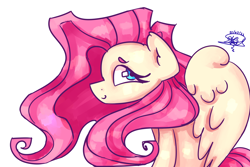 Size: 3600x2400 | Tagged: safe, artist:mannybcadavera, fluttershy, pegasus, pony, g4, cute, female, flowing mane, high res, mare, profile, shyabetes, simple background, smiling, solo, white background