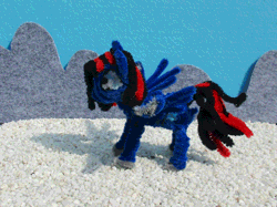 Size: 1334x1000 | Tagged: safe, alternate version, artist:malte279, oc, oc only, pegasus, pony, animated, chenille, chenille stems, chenille wire, craft, diorama, irl, pegasus oc, photo, pipe cleaner sculpture, pipe cleaners, rotating, rotation, sculpture, solo