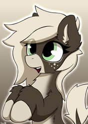 Size: 2480x3507 | Tagged: safe, artist:monycaalot, oc, oc only, oc:pepper, donkey, abstract background, coat markings, cute, earth pony oc, female, freckles, green eyes, high res, looking up, pale belly, socks (coat markings), solo