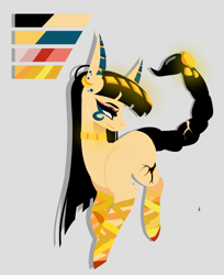 Size: 1660x2036 | Tagged: safe, artist:ryrxian, oc, oc only, hybrid, pony, ear piercing, earring, female, jewelry, makeup, mare, piercing, reference sheet, scorpion tail, simple background, solo, tail