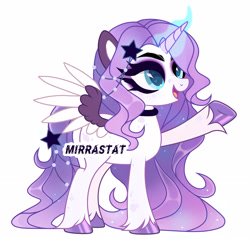 Size: 3176x3063 | Tagged: safe, artist:mirrastat, oc, oc only, alicorn, pony, alicorn oc, base used, choker, colored wings, eyelashes, female, glowing, glowing horn, high res, hoof polish, horn, makeup, mare, raised hoof, simple background, smiling, solo, two toned wings, unshorn fetlocks, white background, wings