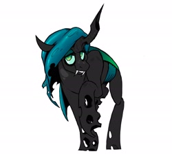 Size: 2048x1832 | Tagged: safe, artist:supremoburrito, queen chrysalis, changeling, changeling queen, g4, female, lidded eyes, raised hoof, simple background, smiling, solo, white background