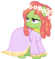 Size: 3000x3213 | Tagged: safe, artist:cloudy glow, tree hugger, earth pony, pony, g4, make new friends but keep discord, .ai available, clothes, female, full body, high res, lidded eyes, looking back, mare, simple background, smiling, solo, standing, transparent background, vector