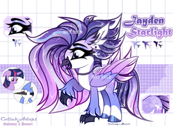 Size: 4434x3232 | Tagged: safe, artist:henori_artist, twilight sparkle, alicorn, bird, blue jay, hippogriff, hybrid, pony, anthro, g4, anthro with ponies, base used, choker, crossover, crossover ship offspring, crossover shipping, ethereal mane, eyelashes, female, hoof polish, interspecies, interspecies offspring, makeup, male, mare, mordecai, mordetwi, offspring, parent:mordecai, parent:twilight sparkle, parents:mordetwi, reference sheet, regular show, shipping, smiling, starry mane, straight