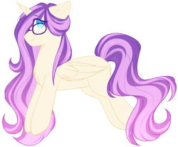 Size: 1259x1044 | Tagged: safe, artist:purplegrim40, oc, oc only, alicorn, pony, alicorn oc, female, glasses, horn, magical lesbian spawn, mare, offspring, parent:fluttershy, parent:twilight sparkle, parents:twishy, simple background, solo, white background, wings