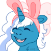 Size: 100x100 | Tagged: safe, artist:hoffnungsstern, oc, oc only, oc:fleurbelle, alicorn, pony, alicorn oc, bow, bunny ears, female, hair bow, horn, icon, laughing, mare, simple background, solo, transparent background, wings