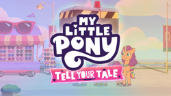 Size: 3410x1920 | Tagged: safe, screencap, hitch trailblazer, izzy moonbow, pipp petals, sunny starscout, zipp storm, earth pony, pegasus, pony, unicorn, g5, my little pony: tell your tale, the unboxing of izzy, spoiler:g5, spoiler:my little pony: tell your tale, spoiler:tyts01e06, female, high res, logo, mane five, mane stripe sunny, mare, my little pony logo, smiling, text, trio, trio focus, unicorn entrapment device