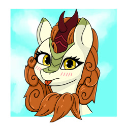 Size: 1500x1500 | Tagged: safe, artist:kpapwiss, autumn blaze, kirin, g4, :p, blushing, bust, cute, female, looking at you, mare, portrait, solo, tongue out