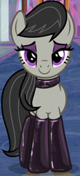 Size: 299x651 | Tagged: safe, anonymous artist, edit, edited screencap, screencap, octavia melody, earth pony, pony, a horse shoe-in, g4, season 9, bedroom eyes, choker, clothes, cropped, eyeshadow, female, latex, latex socks, lidded eyes, looking at you, makeup, mare, smiling, socks, solo