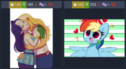 Size: 3479x1920 | Tagged: safe, artist:haibaratomoe, artist:kittyrosie, applejack, rainbow dash, rarity, human, pegasus, pony, derpibooru, equestria girls, equestria girls series, g4, belt, blushing, clothes, cropped, cute, cutie mark on clothes, dashabetes, denim skirt, doodle, eyes closed, female, forced juxtaposition, hug, juxtaposition, juxtaposition win, lesbian, meme, meta, open mouth, open smile, rarity peplum dress, ship:rarijack, shipping, simple background, skirt, smiling, spread wings, wings