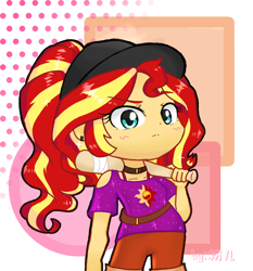 Size: 1236x1328 | Tagged: safe, artist:pink flame, sunset shimmer, human, equestria girls, g4, baseball bat, baseball cap, cap, female, hat, looking at you, solo