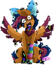 Size: 2700x3200 | Tagged: safe, artist:imaranx, oc, oc only, oc:solar comet, pegasus, pony, commission, corrupted, digital art, disguised changedling, error, glitch, high res, pibby, simple background, solo