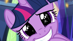 Size: 1280x720 | Tagged: safe, screencap, twilight sparkle, alicorn, pony, g4, made in manehattan, season 5, cute, female, looking at you, mare, smiling, solo, sparkly eyes, twiabetes, twilight sparkle (alicorn), wingding eyes
