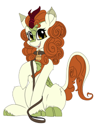 Size: 2360x3080 | Tagged: safe, artist:brainiac, autumn blaze, kirin, awwtumn blaze, bell, bell collar, cloven hooves, collar, cute, female, happy, leash, mare, open mouth, open smile, pet play, pregnant, simple background, smiling, solo, transparent background, warmup