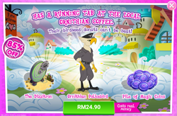 Size: 1033x680 | Tagged: safe, gameloft, bird, ornithian, anthro, g4, my little pony: magic princess, advertisement, clothes, coin, costs real money, dizzitron, hat, introduction card, magic coin, male, peaked cap, sale, uniform, unnamed character, unnamed ornithian
