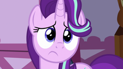 Size: 1280x720 | Tagged: safe, screencap, starlight glimmer, pony, unicorn, fame and misfortune, g4, season 7, cute, female, frown, glimmerbetes, implied rarity, looking at you, mare, sad, sadlight glimmer, sadorable, solo