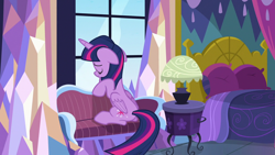 Size: 1280x720 | Tagged: safe, screencap, twilight sparkle, alicorn, pony, fame and misfortune, g4, season 7, bed, couch, female, floppy ears, lonely, mare, sad, solo, twilight sparkle (alicorn), twilight's castle