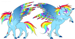 Size: 1280x659 | Tagged: safe, artist:itsvoids, rainbow dash, pegasus, pony, g4, bandaid, colored wings, feathered fetlocks, female, mare, missing cutie mark, multicolored wings, older, older rainbow dash, rainbow wings, rearing, simple background, solo, spread wings, transparent background, wings