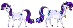Size: 1280x498 | Tagged: safe, artist:itsvoids, rarity, classical unicorn, pony, unicorn, g4, alternate design, cloven hooves, ear piercing, earring, eyes closed, female, glasses, horn, jewelry, leonine tail, mare, measuring tape, missing cutie mark, older, older rarity, piercing, rarity's glasses, simple background, solo, transparent background, unshorn fetlocks