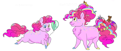 Size: 1280x544 | Tagged: safe, artist:itsvoids, pinkie pie, earth pony, pony, g4, alternate design, balloon, chest fluff, female, heterochromia, hooves, mare, missing cutie mark, multicolored hooves, older, older pinkie pie, running, simple background, solo, transparent background