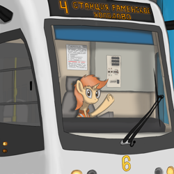 Size: 3840x3840 | Tagged: artist needed, safe, oc, oc only, pony, unicorn, cyrillic, driving, female, high res, mare, russian, solo, tram