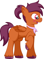 Size: 3105x4196 | Tagged: safe, artist:alexdti, oc, oc only, oc:vee, pegasus, pony, g5, ascot, blushing, chest fluff, female, folded wings, full body, high res, hooves, mare, no cutie marks yet, open mouth, open smile, pegasus oc, ponytail, pose, raised hoof, side view, simple background, smiling, solo, standing, tail, transparent background, unshorn fetlocks, wings