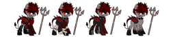 Size: 4475x974 | Tagged: safe, artist:idkhesoff, oc, oc only, oc:lucy fair, bat pony, demon, demon pony, devil, pony, anklet, armor, bandage, bat pony oc, blood, boots, choker, clothes, cross, crying, devil horns, devil tail, female, grin, horns, jewelry, lip piercing, mare, markings, necklace, nose piercing, nose ring, pants, piercing, pitchfork, shirt, shoes, simple background, smiling, snake bites, socks, solo, spiked choker, stockings, tail, tape, tears of blood, thigh highs, transparent background
