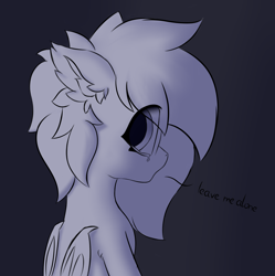 Size: 2092x2104 | Tagged: oc name needed, safe, artist:verlista, oc, oc only, bat pony, pony, crying, dark room, ear fluff, eye clipping through hair, high res, looking at you, monochrome, sad, shadow, simple background, sketch, talking to viewer, teenager